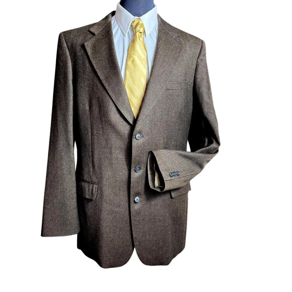 Men's Roger Stewart Brown Wool 2 pc. Suite classic 3 Buttons Size 47 XLT